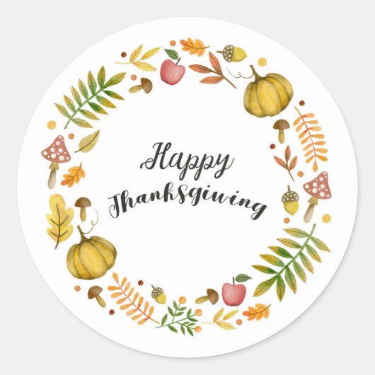 かわいいおもしろい秋リースハッピーサンクスギビング ラウンドシール (正面)