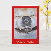 かわいいおもしろい秋田犬の写真 カード (黄色い花)