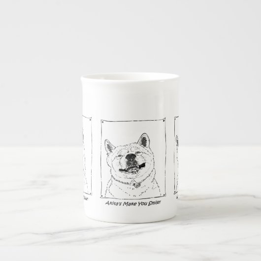 かわいいおもしろい秋田犬の写真 ボーンチャイナマグカップ (正面)