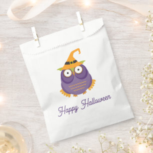 かわいいおもしろい紫の魔女フクロウ。ハロウィーンキッズトリート フェイバーバッグ