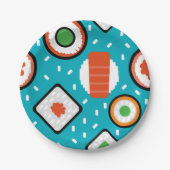 かわいいおもしろい継ぎ目が無いピクセル寿司の漫画パターン ペーパープレート (正面)