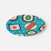 かわいいおもしろい継ぎ目が無いピクセル寿司の漫画パターン ペーパープレート (アングル)