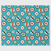 かわいいおもしろい継ぎ目が無いピクセル寿司の漫画パターン ラッピングペーパー (フラット)