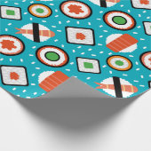 かわいいおもしろい継ぎ目が無いピクセル寿司の漫画パターン ラッピングペーパー (角)