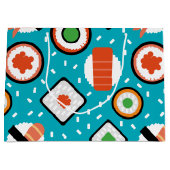 かわいいおもしろい継ぎ目が無いピクセル寿司の漫画パターン ラージペーパーバッグ (正面)