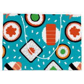 かわいいおもしろい継ぎ目が無いピクセル寿司の漫画パターン ラージペーパーバッグ (裏面)