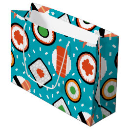 かわいいおもしろい継ぎ目が無いピクセル寿司の漫画パターン ラージペーパーバッグ