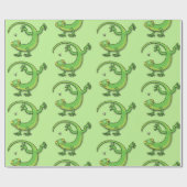 かわいいおもしろい緑のトカゲ漫画イラストレーション ラッピングペーパー (フラット)