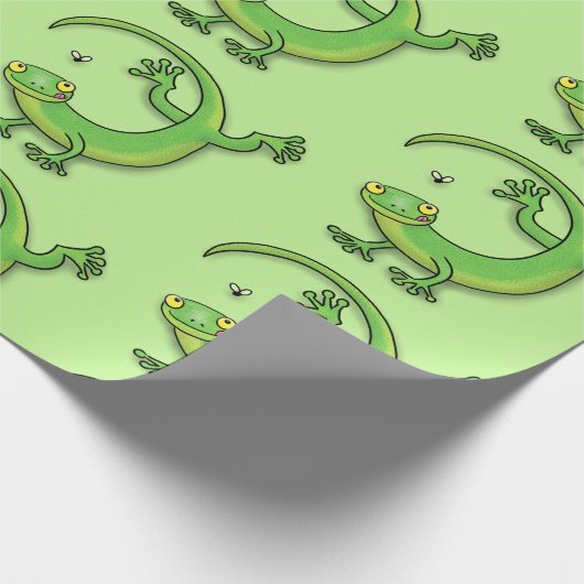 かわいいおもしろい緑のトカゲ漫画イラストレーション ラッピングペーパー (角)