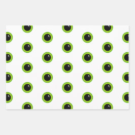 かわいいおもしろい緑の目とストライプ ラッピングペーパーシート