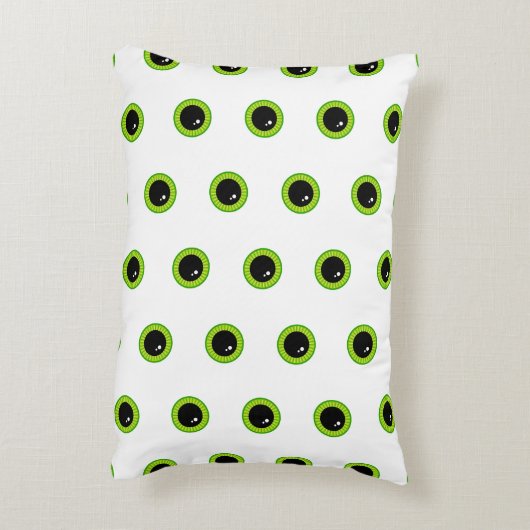 かわいいおもしろい緑の目 アクセントクッション (裏面(縦))