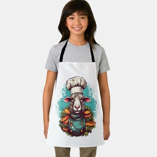 かわいいおもしろい羊のシェフかわいい動物グラフィック エプロン (インサイチュ)