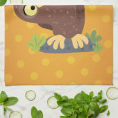 かわいいおもしろい茶色のフクロウ漫画イラストレーション キッチンタオル (折り畳み)