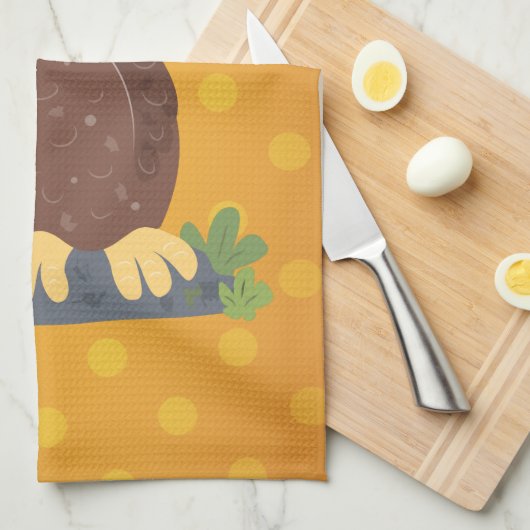 かわいいおもしろい茶色のフクロウ漫画イラストレーション キッチンタオル (四つ折り)