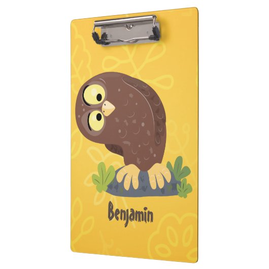 かわいいおもしろい茶色のフクロウ漫画イラストレーション クリップボード (左)