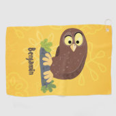 かわいいおもしろい茶色のフクロウ漫画イラストレーション ゴルフタオル (横)