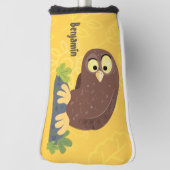 かわいいおもしろい茶色のフクロウ漫画イラストレーション ゴルフヘッドカバー (回転90)