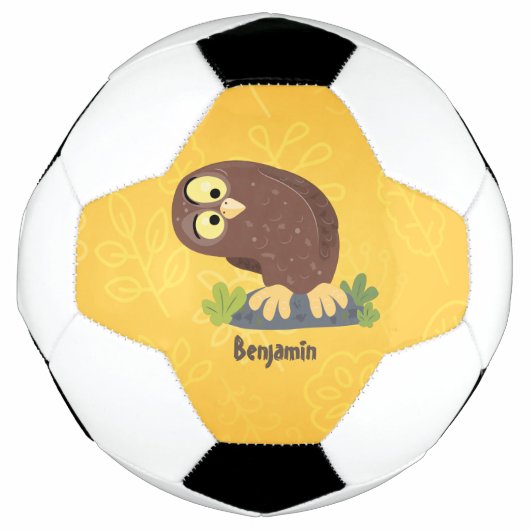 かわいいおもしろい茶色のフクロウ漫画イラストレーション サッカーボール (正面)