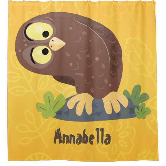 かわいいおもしろい茶色のフクロウ漫画イラストレーション シャワーカーテン (正面)