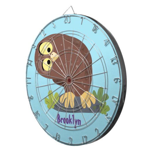 かわいいおもしろい茶色のフクロウ漫画イラストレーション ダーツボード (正面右)