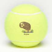 かわいいおもしろい茶色のフクロウ漫画イラストレーション テニスボール (裏面)