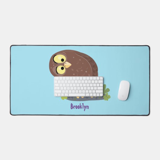 かわいいおもしろい茶色のフクロウ漫画イラストレーション デスクマット (キーボード&マウス)