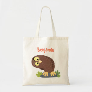 かわいいおもしろい茶色のフクロウ漫画イラストレーション トートバッグ