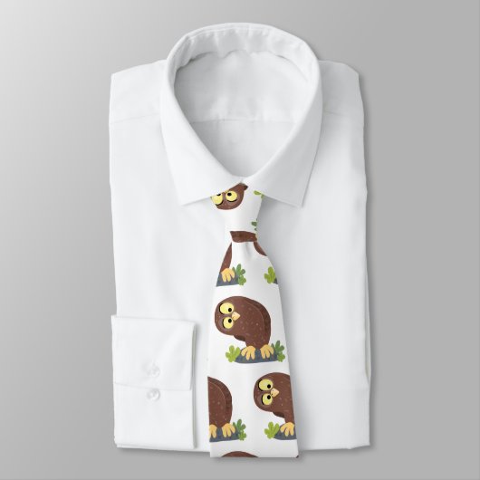 かわいいおもしろい茶色のフクロウ漫画イラストレーション ネクタイ (タイ)