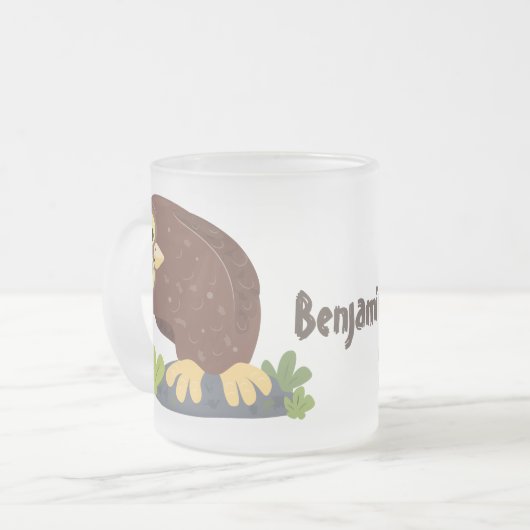 かわいいおもしろい茶色のフクロウ漫画イラストレーション フロストグラスマグカップ (正面左)