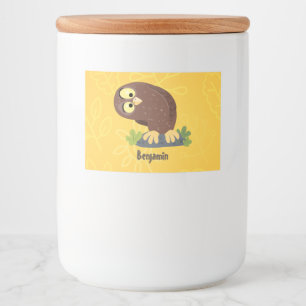 かわいいおもしろい茶色のフクロウ漫画イラストレーション フードラベル