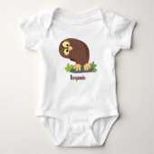 かわいいおもしろい茶色のフクロウ漫画イラストレーション ベビーボディスーツ (正面)