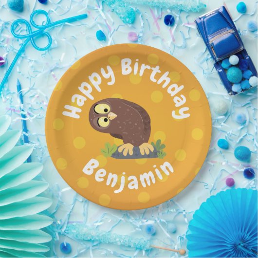 かわいいおもしろい茶色のフクロウ漫画イラストレーション ペーパープレート (パーティー)