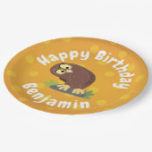 かわいいおもしろい茶色のフクロウ漫画イラストレーション ペーパープレート (アングル)