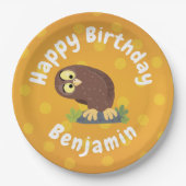 かわいいおもしろい茶色のフクロウ漫画イラストレーション ペーパープレート (正面)