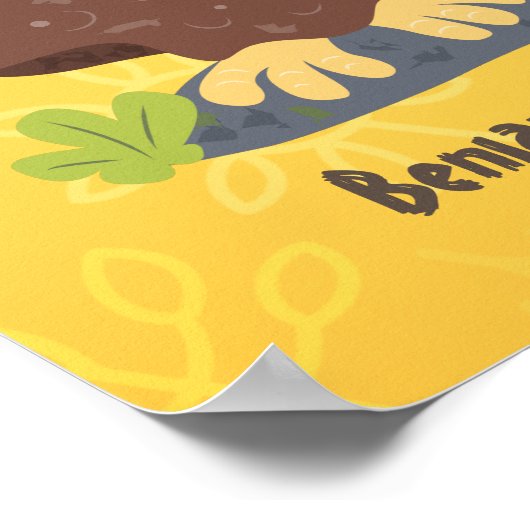 かわいいおもしろい茶色のフクロウ漫画イラストレーション ポスター (角)