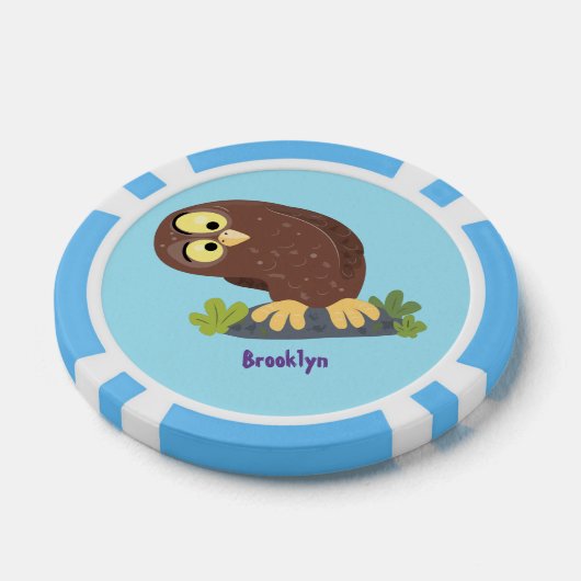 かわいいおもしろい茶色のフクロウ漫画イラストレーション ポーカーチップ (シングル)
