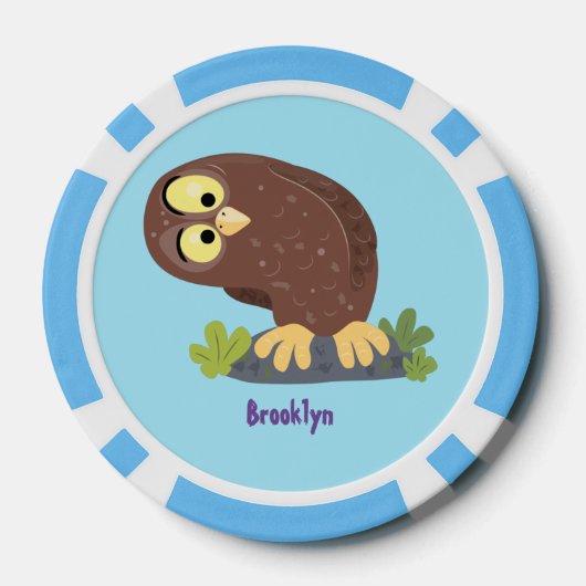 かわいいおもしろい茶色のフクロウ漫画イラストレーション ポーカーチップ (裏面)