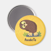 かわいいおもしろい茶色のフクロウ漫画イラストレーション マグネット (正面/裏面)