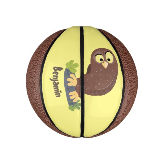 かわいいおもしろい茶色のフクロウ漫画イラストレーション ミニバスケットボール (縦)