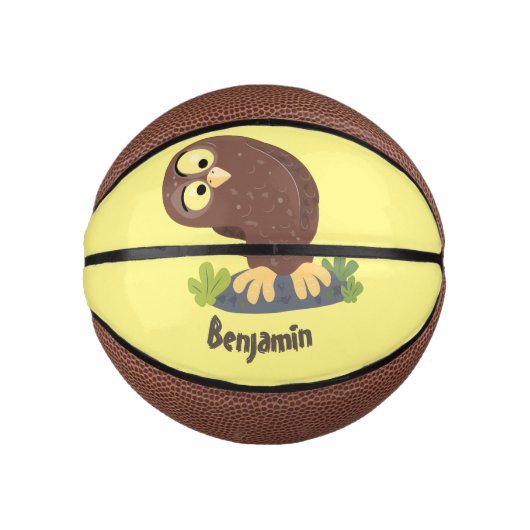 かわいいおもしろい茶色のフクロウ漫画イラストレーション ミニバスケットボール (正面)