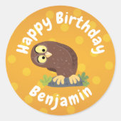 かわいいおもしろい茶色のフクロウ漫画イラストレーション ラウンドシール (正面)