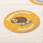 かわいいおもしろい茶色のフクロウ漫画イラストレーション ラウンドペーパーコースター (アングル)