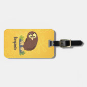 かわいいおもしろい茶色のフクロウ漫画イラストレーション ラゲッジタグ (正面横)
