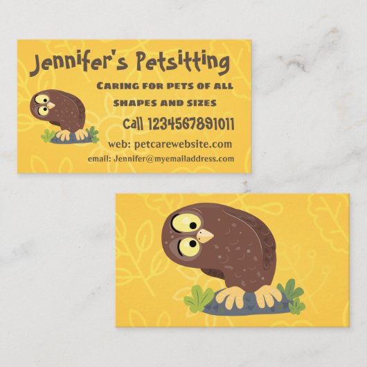 かわいいおもしろい茶色のフクロウ漫画イラストレーション 名刺 (正面/裏面)