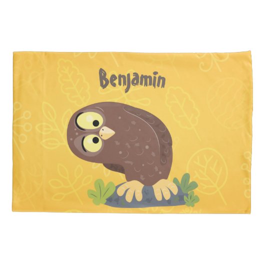 かわいいおもしろい茶色のフクロウ漫画イラストレーション 枕カバー (裏面)