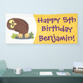 かわいいおもしろい茶色のフクロウ漫画イラストレーション 横断幕 (トレードショー)