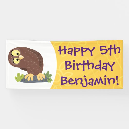 かわいいおもしろい茶色のフクロウ漫画イラストレーション 横断幕 (横)