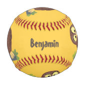 かわいいおもしろい茶色のフクロウ漫画イラストレーション 野球ボール (裏面)