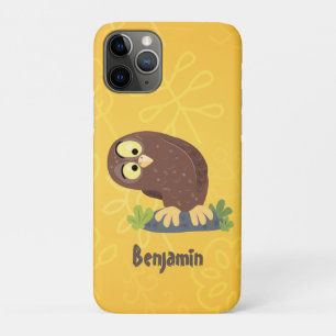 かわいいおもしろい茶色のフクロウ漫画イラストレーション iPhone 11 PROケース