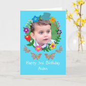 かわいいおもしろい誕生日ボーイズ写真蝶トップハット カード (黄色い花)